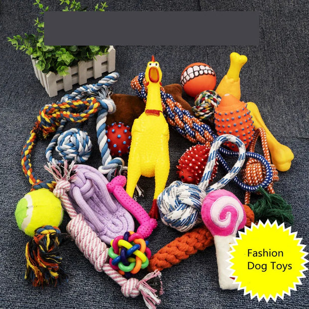 Dog Squeaky Plush, Chew Rope & Ball Toys set
