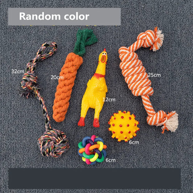 Dog Squeaky Plush, Chew Rope & Ball Toys set