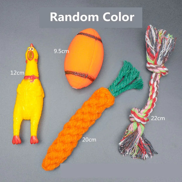 Dog Squeaky Plush, Chew Rope & Ball Toys set