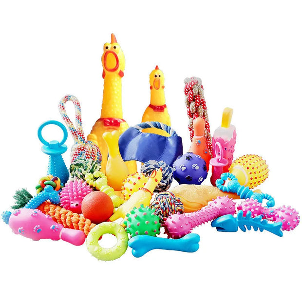 Dog Squeaky Plush, Chew Rope & Ball Toys set