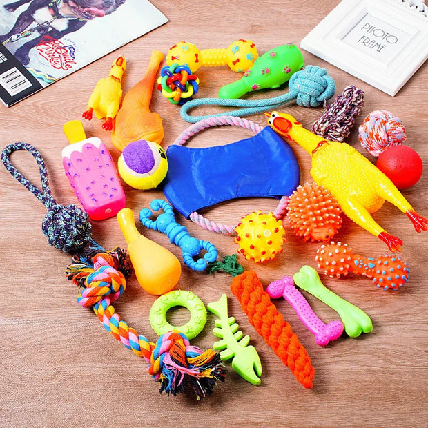 Dog Squeaky Plush, Chew Rope & Ball Toys set