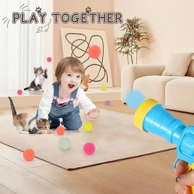 Interactive Cat Plush Ball Shooting Game Toy Launcher
