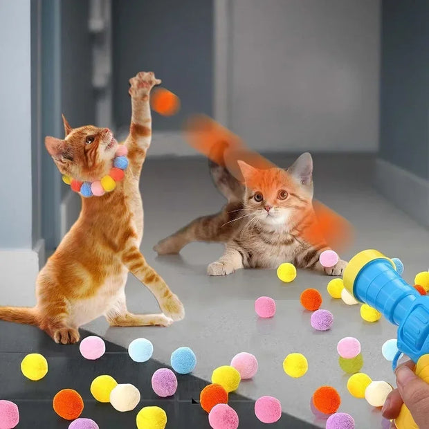Interactive Cat Plush Ball Shooting Game Toy Launcher
