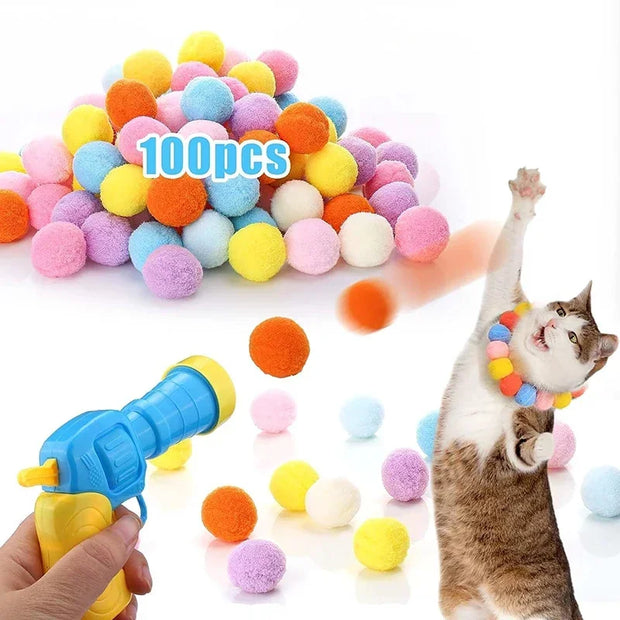 Interactive Cat Plush Ball Shooting Game Toy Launcher