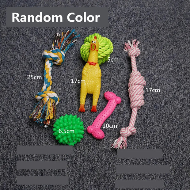 Dog Squeaky Plush, Chew Rope & Ball Toys set