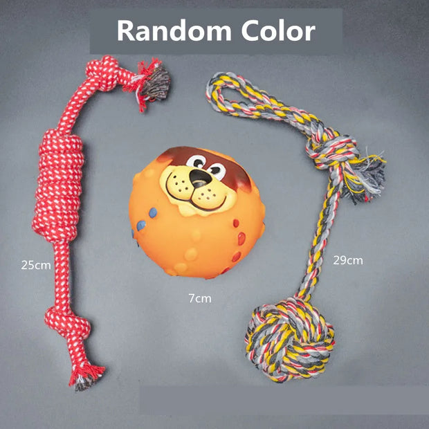 Dog Squeaky Plush, Chew Rope & Ball Toys set